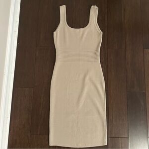 Marciano Tan Ribbed Sheath Midi Dress